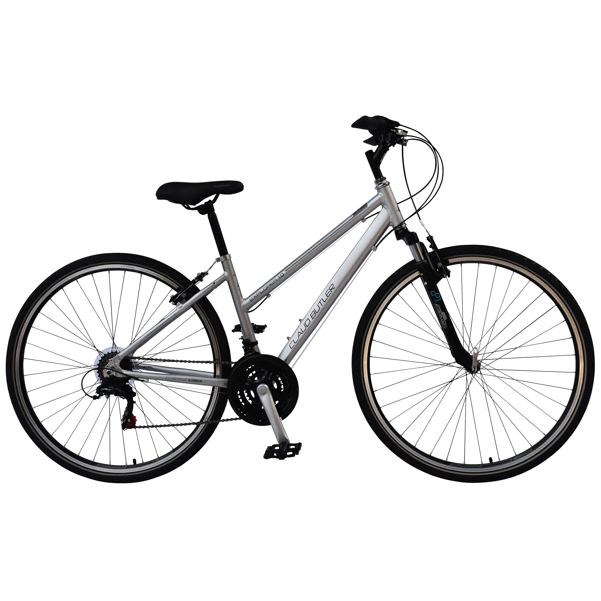 CLAUD BUTLER EXPLORER LOW STEP HYBRID BIKE IN SILVER
